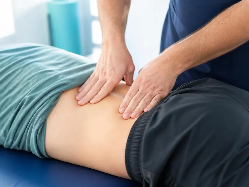 Physiotherapist assessing a patient's lower back during back pain treatment at PainFix Physiotherapy Clinic in Multan