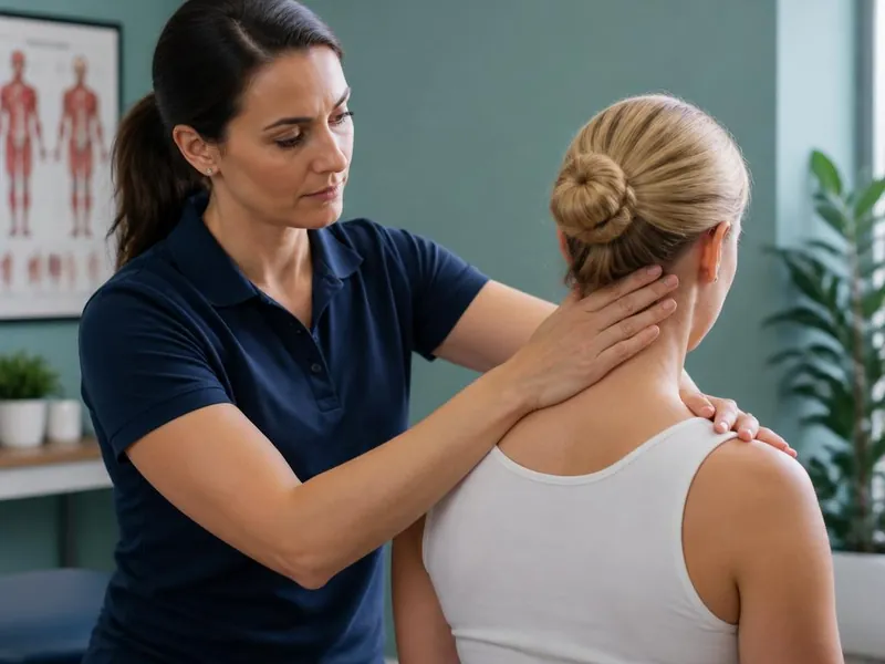 Physiotherapist assessing a patient's neck and upper spine during cervical radiculopathy treatment at PainFix Physiotherapy Clinic in Multan