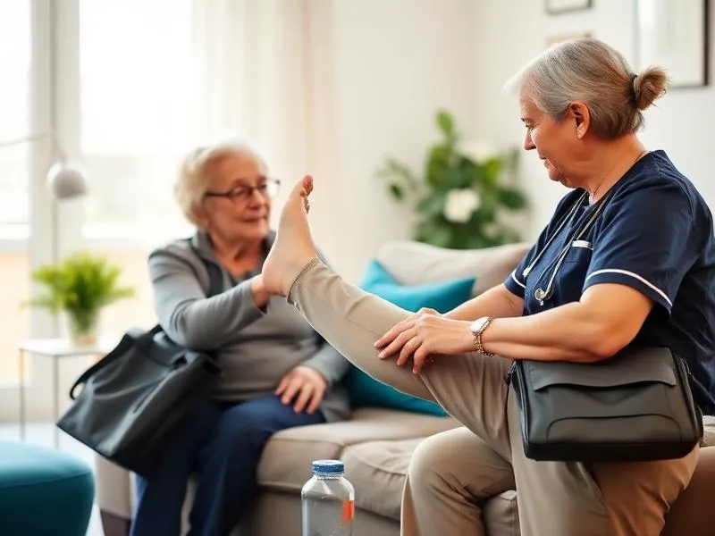 Physiotherapist treating an elderly patient during a home physiotherapy visit in Multan for PainFix Physiotherapy Clinic