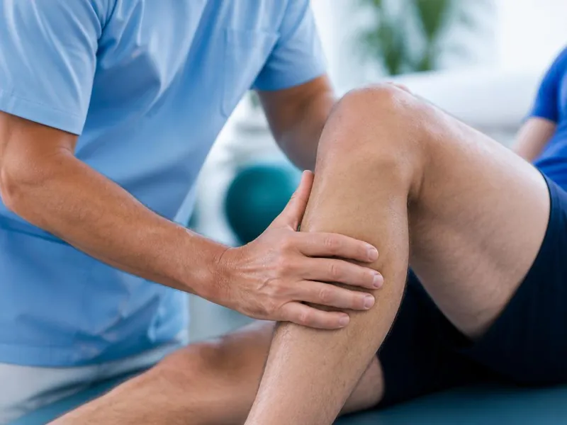Physiotherapist examining a patient's knee during knee pain rehabilitation at PainFix Physiotherapy Clinic in Multan