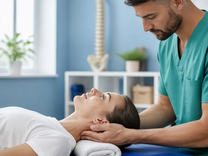Physiotherapist examining a patient's neck during neck pain treatment at PainFix Physiotherapy Clinic in Multan