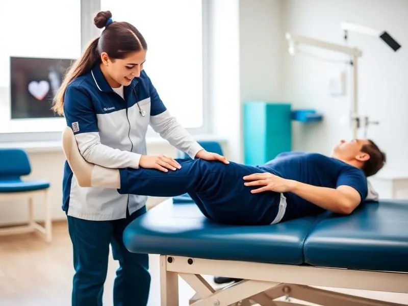 Physiotherapist assisting a patient with post-surgical knee rehabilitation at PainFix Physiotherapy Clinic in Multan