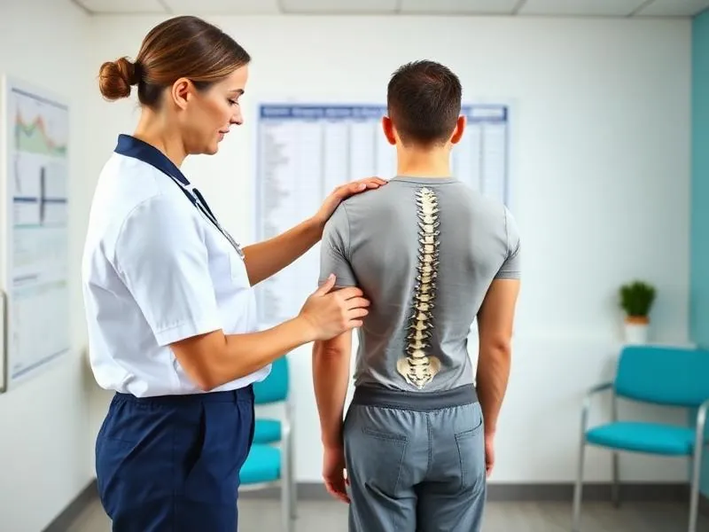 Physiotherapist assessing a patient's posture and spinal alignment at PainFix Physiotherapy Clinic in Multan